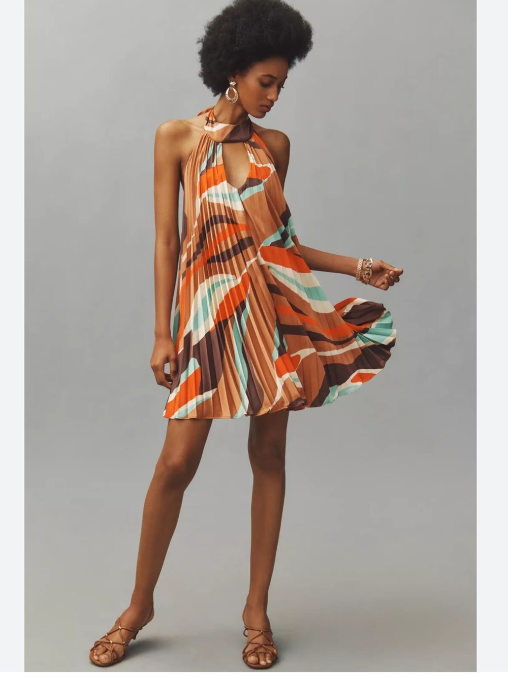 Anthropologie Halter Pleated Swing Mini fully lined Dress NWT Large - Picture 3 of 12